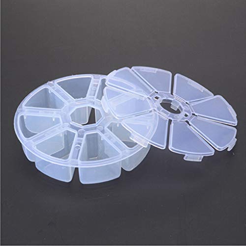 Image of 8 Removable Grid Compartment Clear Round Plastic Storage Box, Jewelry and Crafts Organizer Container with Adjustable Dividers(1 Pack)