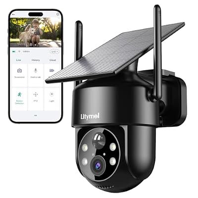 LITYMOL 2K 2.4g WiFi Security Cameras Wireless Outdoor, 360° View Solar Cameras for Home Security, Color Night Vision, Motion Detection, 2-Way Audio, Spotlight Siren Alarm, SD/Cloud Storage