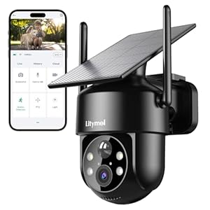 LITYMOL Solar Security Cameras Wireless Outdoor, 2K 360Â° View Cameras for Home Security, Color Night Vision, AI & PIR Motion Detection, 2-Way Audio, Spotlight Siren Alarm, IP65, SD/Cloud Storage