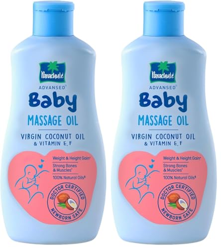 Image of Parachute Advansed Baby Massage Oil for New Born| 100% Virgin Coconut Oil | Clinically Proven for Better Growth| Vitamin E & F| 200 Ml (Pack of 2)