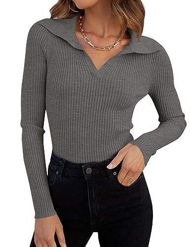 Image of ZESICA Womens Fall Long Sleeve Sweaters Casual Knitted Tops | V Neck,Color Block,Slim Fit Tops,Casual Knitted Sweaters,Cute Tops,Ribbed Knit Tops,Business Casual Tops,Work Office Blouse