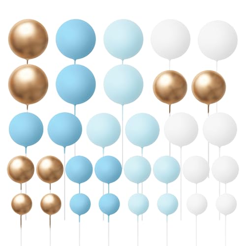 The Baked Studio - 32 palline per decorare torte con 4 misure in confezione - bianco, oro, azzurro e blu (colori misti Bundle 1)
