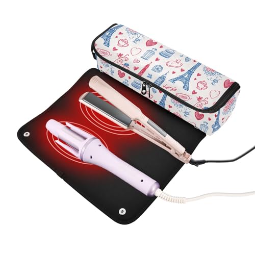 Bolsa de viaje Paris Love Red White para herramientas de cabello, organizador resistente al calor y gran capacidad para planchas, rizadores y accesorios miniatura 2