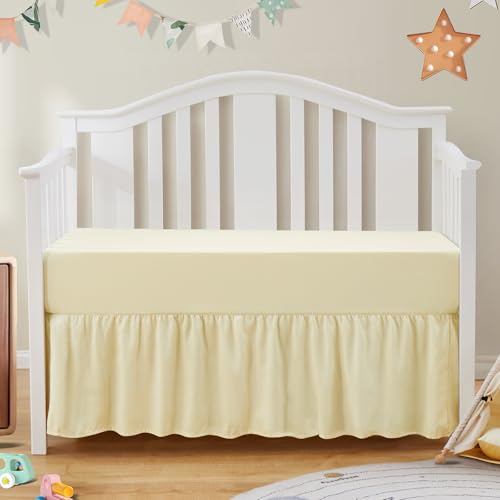SiinvdaBZX 2-Piece Set Ruffled Crib Skirt & Soft Fitted Crib Sheet, 52'x28' + Adjustable Elastic 14' Drop, Fit for Baby Standard Crib & Nursery...