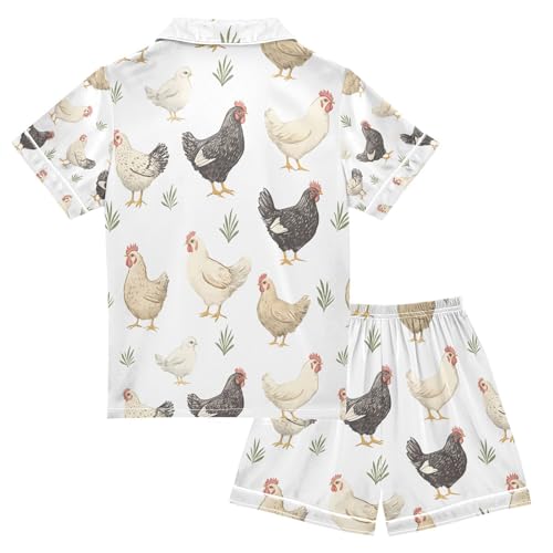 senya Rooster Grass A Satin Summer Pajama Sets Silk Short Sleeve Button Down Sleepwear2
