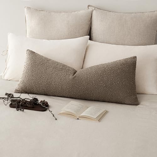 Foindtower Decorative Textured Boucle Throw Pillow Covers Accent Solid Pillow Cases Neutral Long Body Lumbar Couch Cushion Case for Chair Sofa Bedroom Living Room Home Decor 14x36 Inch 1PC Light Brown