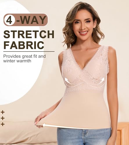 Image of Slimming Tank Top for Women V Neck Lace Camisole Tops with Built in Bra Cami Vest Base Layer