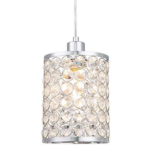 NALATI 1-Light Cylinder Crystal Ceiling Pendant Light With Brushed Nickel Finish Adjustable Hanging