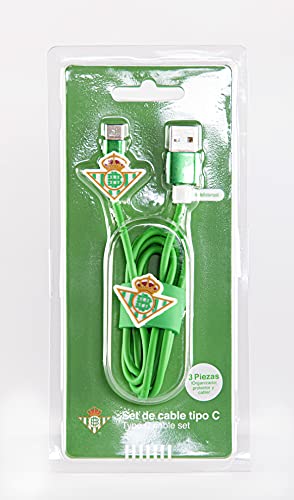 FRIENDLY LICENSE Set Cable Tipo C- Incluye Cable USB, Organizador y Protector- Producto Oficial del Real Betis Balompié