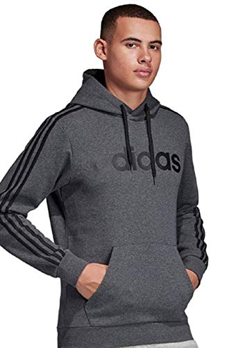 adidas mens Essentials 3-Stripes Pullover Hoodie Dark Grey Heather/Black Large