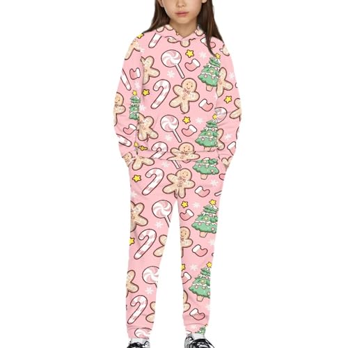 doginthehole Girls Graphic Hooded Sweatsuits Sweatpants 2Pcs Set Christmas Hoodies Fall Clothes Winter Outfits 5-12Y