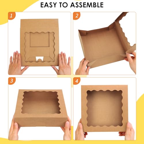 Image of TOMNK 60pcs 10x10x2.5 Pie Boxes Auto-Popup Bakery Boxes with Window, Cookie Boxes for Pies, Treat Boxes Dessert Boxes for Pizza, Strawberries, Chocolate, Pastries, Muffins and Donuts