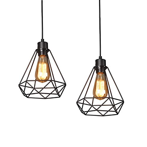 Mossodor Black (Pack Of 2) Cage Metal Basket Ceiling Light Shade,Premium Wrought Iron Ceiling Fitting Light & Industrial Style Ring Light Pendant Light Shade With Lampshade For Indoor (Black (Pack Of 2))