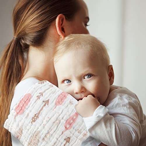 Viviland Baby Muslin Burp Cloths, 100% Cotton Super Absorbent Washcloths, 10 X 20 Inches 6-Layer Bath Towel, Great Shower Gift, 4 Pack, Bunny & Pineapple #TOP5