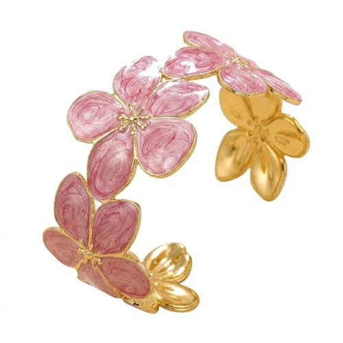 Colorful Flower Cuff Bracelet for Women Fashion Open Chunky Hollow Bangle