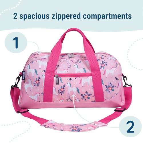 Image of Wildkin Kids Overnighter Duffel Bag - Carry-On Travel Bag for School & Sleepovers, Lightweight, Durable, Boys & Girls Ages 4-15 - Magical Unicorns