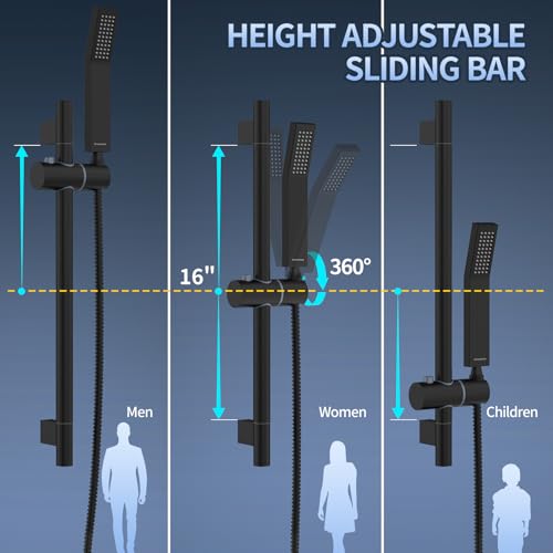 Image of SR SUN RISE 12 Inch Square Shower System with Slide Bar,Matte Black