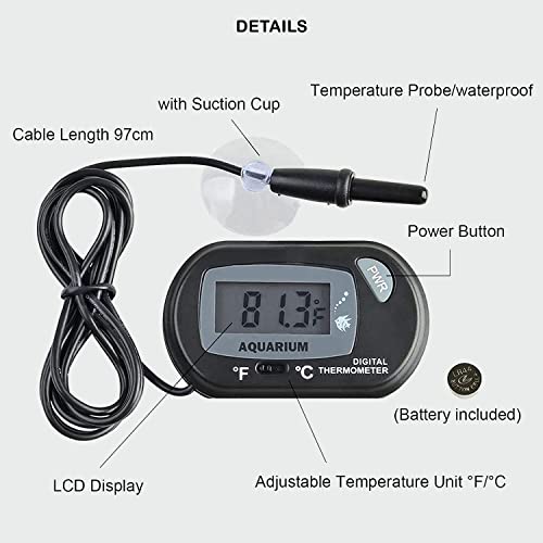 2 Pack Aquarium Thermometer, Reptile Thermometer, Fish Tank Thermometer, Digital Thermometer, Terrarium Water Temperature Test, With Large Lcd Display #TOP2