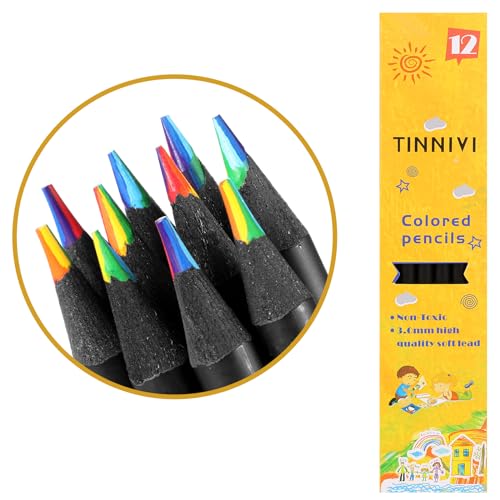 Tinnivi TNCP7IN1-12 Art Supplies For Kids And Adults, 7 Color In 1 Black Wooden Rainbow Colored Pencils Pre-Sharpened thumb #8