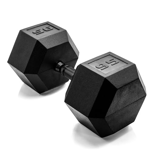 Image of CAP Rubber Coated Dumbbell Weights, Free Weights for Home Gym Strength Training, Anti-Roll Hex Dumbbells with Black, Chrome & Comfort Grip Handles, Singles