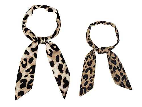Allegra K 2Pcs Women Skinny Scarf Leopard Printed Hairband Long Neckerchief Neck Scarf
