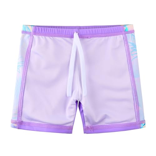 TFJH E Girls Short Sleeve Swimsuits Rash Guard Sets UV 50+ 2PCS Bathing Suits Swimwear Purple Leave Short 12A - Thumbnail 5