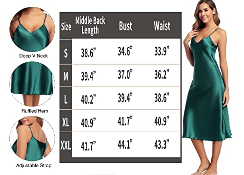 Long Satin Nightgowns For Women Sexy Silk Slip Dress Silky Sleep Dress Nighties Nightdress Spaghetti Strap Chemise Soft V Neck Nightwear #TOP5