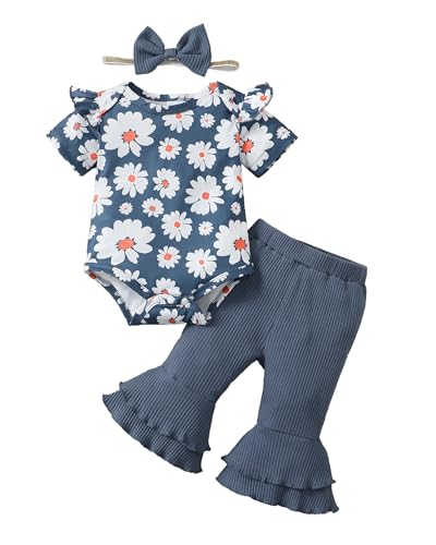SUNNY PIGGY Baby Girl Clothes Ruffle Short Sleeve Romper Long ...