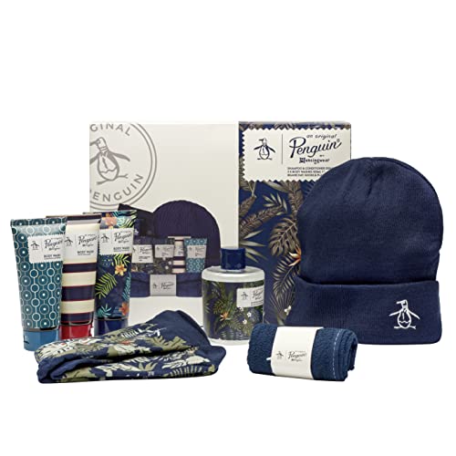 Original Penguin Bumper Box Gift Set: x3 Body Wash 100ml, Shampoo 250ml, Conditioner 250ml, Socks, Beanie Hat and Flannel