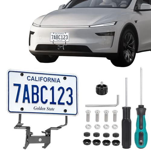Front License Plate Holder for Tesla Model Y Juniper 2025 2026,No Drill License Plate Frame for Tesla Model Y Juniper Accessories with Anti-Theft Design