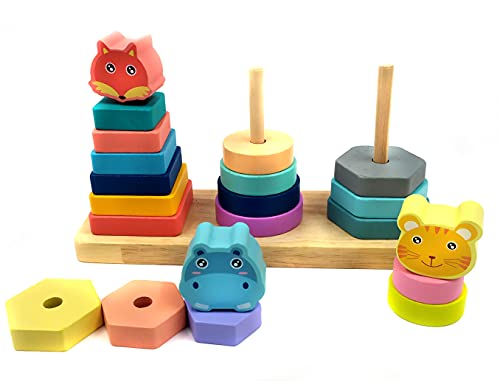 Brinquedo Educativo Pirâmides Encaixar Bichinhos 22 Peças