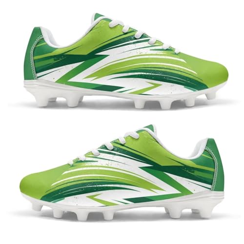 Yreiwoby Green Streak Soccer Cleats for Men Women Fashion No-Tie Football Boots Men’s Outdoor Firm Ground Soccer Cleats Adult Training Shoes