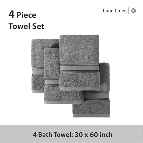 Image of LANE LINEN 100% Cotton 4 Pack Bath Towels Set (30 inchx60 inch) - Zero Twist, Large Cotton Towels for Bathroom - Quick Dry, Soft & Absorbent Bath Towel Set - Remains Soft After Multiple Washes - Cool Grey