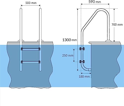 Escalera para piscina de 2 peldaños en acero inoxidable miniatura 7