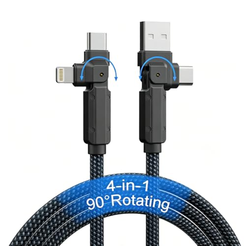 Image of Verilux 4-in-1 C Type Charger Cable 6.6FT, Multi PD 60W Type C Cable Fast Charging with 480Mbps Data Transmission, 90 L-Shaped Elbow & Nylon Braided for iPhone 17 /16 /15, Galaxy S26 /S25 /S24