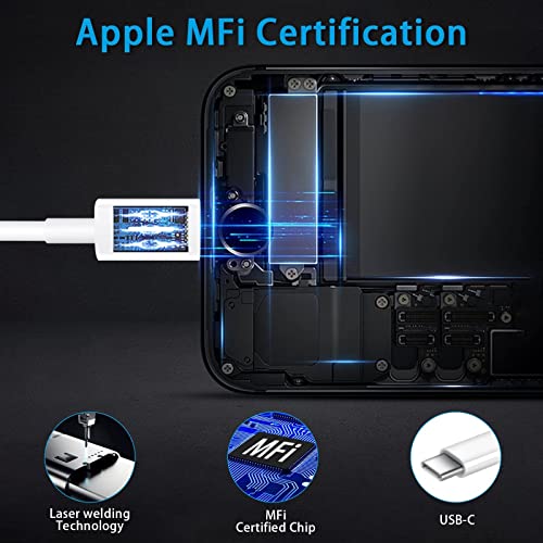 Cabo de carregamento rápido para iPhone, certificação Apple MFI, pacote com 2, tipo C, 1,8 m, Apple
