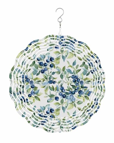 Fruit Wind Spinners, Plant Blueberry Hanging Wind Spinners for Yard and Garden 3D Stainless Steel Metal Sculptures Crafts Ornaments 10 Inch