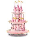 Princess Birthday Party Decorations 3 Tier Cupcake Stand Floral Princess Pink Castle Cupcake Holder Dessert Tower for Birthday Baby Shower 1st Cake Treat Stand Table Decor