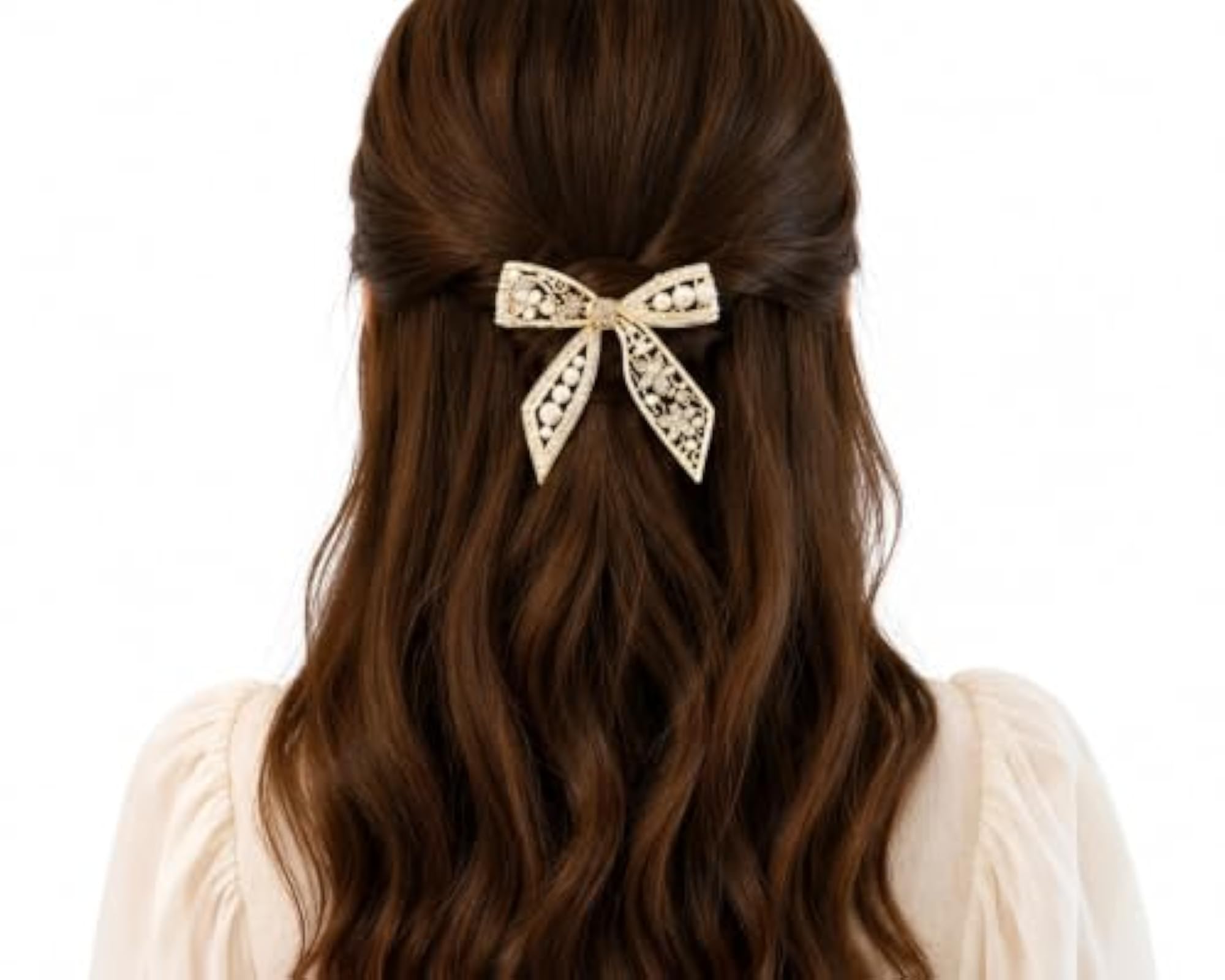 Gold-Tone Bow Brooch with Crystal Stones & Faux Pearls