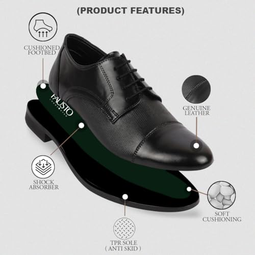 Image of FAUSTO Men's Formal Office Textured Cap Toe Genuine Leather Lace Up Shoes