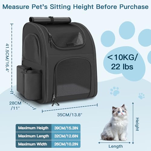 Plecak dla psa do 10 kg, plecak dla zwierząt domowych z okienkiem z siatki, składany plecak dla kotów, oddychający i lekki plecak dla psa z wewnętrzną linką bezpieczeństwa i matą dla zwierząt domowych