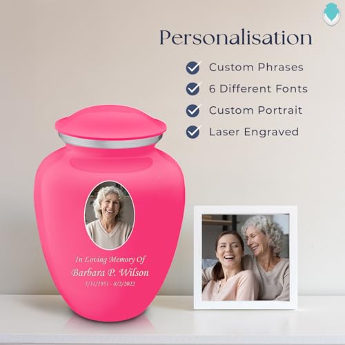 Image of Geturns - Adult Cremation Urns for Human Ashes I Large Bright Pink Photo Funeral Urn for Female and Male I 200 lbs