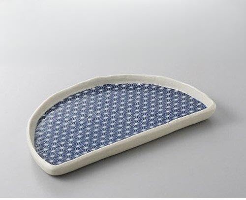 セトモノホンポ(Setomonohonpo) Set of 3 Pottery Dishes, Hemp Leaves Cut, Half Moon Plate, 8.7 x 5.5 x 0.6 inches (22 x 14 x 1.5 cm), Japanese Tableware, Restaurants, Commercial Utensils, Tableware, Tableware