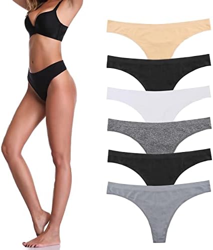 Seamless Thongs for Women No Show 6 Pack Women's Nylon Spandex Thong Underwear