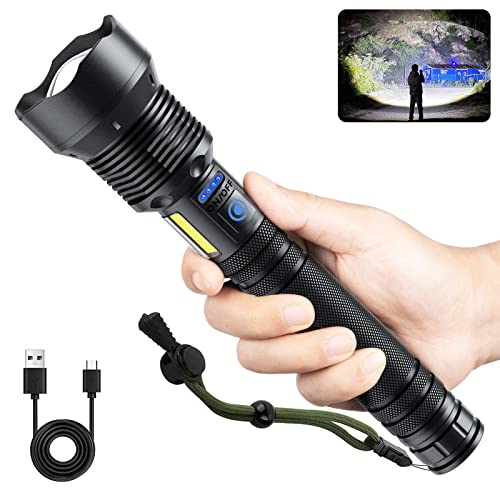 Flashlights High Lumens Rechargeable, 150000 Lumens Super Bright Led Flashlight, 7 Modes with COB Work Light, IPX6 Waterproof, Handheld Powerful Flash Light for huâ©ting, Camping, Emergeâ©cies