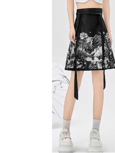 Jupe courte style chinois Han Elements plissée trapèze à lacets - 4