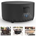 Mrrihand Fire Pit Cover Round, Waterproof and Air Vent Full Coverage Patio Fire Pit Cover, Outdoor Fire Pit Cover with Adjustable Drawstring and handle, 44"DIA*24"H, Black