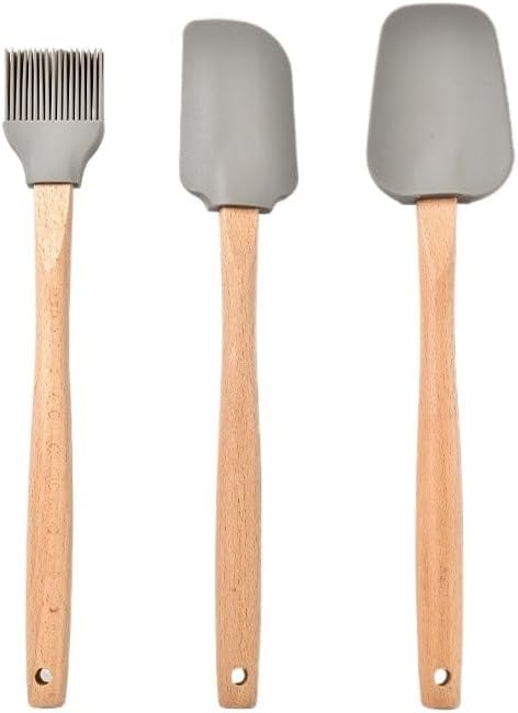 Wooden Handle Silicone Scraper 3 Piece Baking Set Cake Cream Oil Brush Color Box