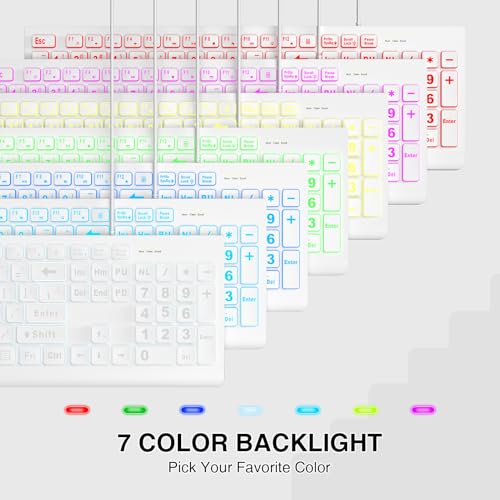 SABLUTE Large Print Backlit Keyboard, Wired USB Lighted Computer Keyboards with 7-Color & 4 Modes Backlit, Oversize Letters Keys Easy to See and Type, Keyboard Compatible for PC, Laptop (White) by SABLUTE - Image 4
