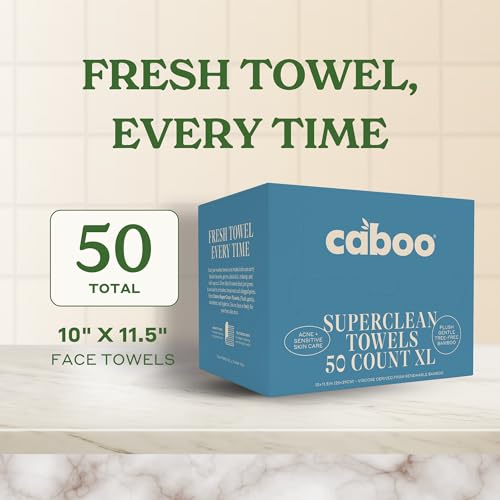 Image of Caboo Tree Free Disposable Face Towels - 50 Soft, Lint-Free Towels | Extra-Large 10x11.5 inch | Gentle Alternative to Makeup Wipes & Washcloths